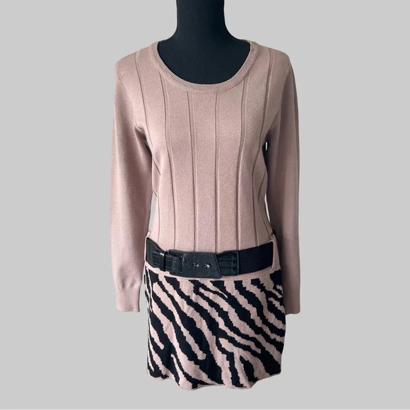 Alison Sheri Sweaters - Alison Sheri Animal Print  Sweater Dress Removable Belt